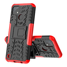 Coque Contour Silicone et Plastique Housse Etui Mat avec Support JX1 pour Realme C25Y India Rouge