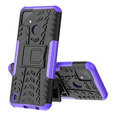 Coque Contour Silicone et Plastique Housse Etui Mat avec Support JX1 pour Realme C25Y India Violet