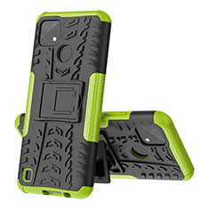 Coque Contour Silicone et Plastique Housse Etui Mat avec Support JX1 pour Realme C25Y Vert