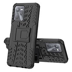 Coque Contour Silicone et Plastique Housse Etui Mat avec Support JX1 pour Realme C35 Noir