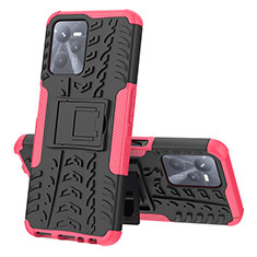 Coque Contour Silicone et Plastique Housse Etui Mat avec Support JX1 pour Realme C35 Rose Rouge