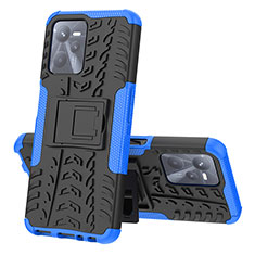 Coque Contour Silicone et Plastique Housse Etui Mat avec Support JX1 pour Realme Narzo 50A Prime Bleu