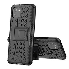 Coque Contour Silicone et Plastique Housse Etui Mat avec Support JX1 pour Samsung Galaxy A03 Noir