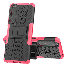 Coque Contour Silicone et Plastique Housse Etui Mat avec Support JX1 pour Sony Xperia 1 III Rose Rouge