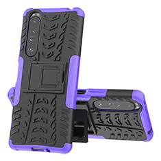 Coque Contour Silicone et Plastique Housse Etui Mat avec Support JX1 pour Sony Xperia 1 III Violet