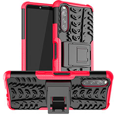 Coque Contour Silicone et Plastique Housse Etui Mat avec Support JX1 pour Sony Xperia 10 III SO-52B Rose Rouge