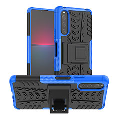 Coque Contour Silicone et Plastique Housse Etui Mat avec Support JX1 pour Sony Xperia 10 IV Bleu