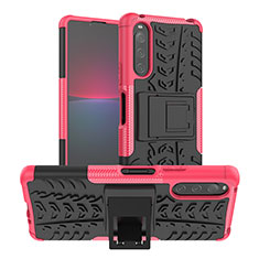 Coque Contour Silicone et Plastique Housse Etui Mat avec Support JX1 pour Sony Xperia 10 IV SOG07 Rose Rouge