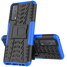 Coque Contour Silicone et Plastique Housse Etui Mat avec Support JX1 pour Vivo iQOO Z3 5G Bleu