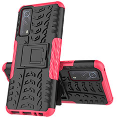 Coque Contour Silicone et Plastique Housse Etui Mat avec Support JX1 pour Vivo iQOO Z3 5G Rose Rouge