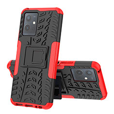 Coque Contour Silicone et Plastique Housse Etui Mat avec Support JX1 pour Vivo iQOO Z6 5G Rouge