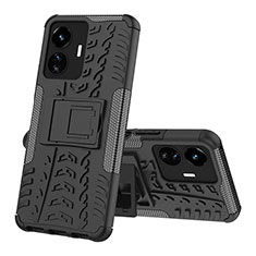 Coque Contour Silicone et Plastique Housse Etui Mat avec Support JX1 pour Vivo iQOO Z6 Lite 5G Noir