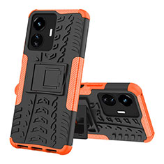 Coque Contour Silicone et Plastique Housse Etui Mat avec Support JX1 pour Vivo iQOO Z6 Lite 5G Orange