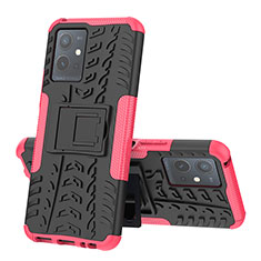 Coque Contour Silicone et Plastique Housse Etui Mat avec Support JX1 pour Vivo T1 5G India Rose Rouge