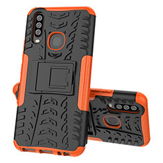 Coque Contour Silicone et Plastique Housse Etui Mat avec Support JX1 pour Vivo Y11 Orange