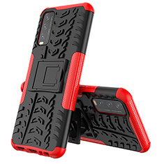 Coque Contour Silicone et Plastique Housse Etui Mat avec Support JX1 pour Vivo Y11s Rouge