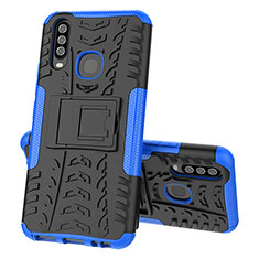 Coque Contour Silicone et Plastique Housse Etui Mat avec Support JX1 pour Vivo Y12 Bleu