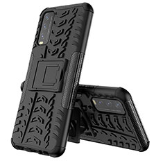 Coque Contour Silicone et Plastique Housse Etui Mat avec Support JX1 pour Vivo Y12G Noir