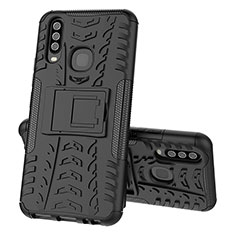 Coque Contour Silicone et Plastique Housse Etui Mat avec Support JX1 pour Vivo Y15 Noir