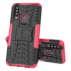 Coque Contour Silicone et Plastique Housse Etui Mat avec Support JX1 pour Vivo Y15 Rose Rouge