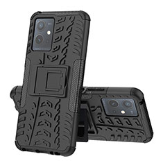 Coque Contour Silicone et Plastique Housse Etui Mat avec Support JX1 pour Vivo Y33e 5G Noir