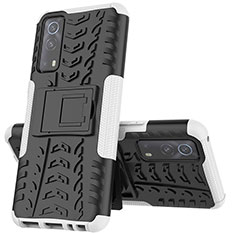 Coque Contour Silicone et Plastique Housse Etui Mat avec Support JX1 pour Vivo Y72 5G Argent