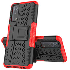 Coque Contour Silicone et Plastique Housse Etui Mat avec Support JX1 pour Vivo Y72 5G Rouge