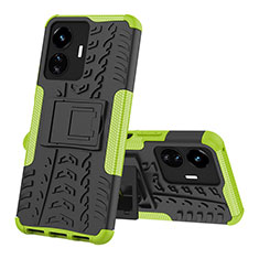 Coque Contour Silicone et Plastique Housse Etui Mat avec Support JX1 pour Vivo Y77e 5G Vert