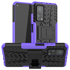 Coque Contour Silicone et Plastique Housse Etui Mat avec Support JX1 pour Xiaomi Mi 10T Pro 5G Violet