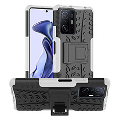 Coque Contour Silicone et Plastique Housse Etui Mat avec Support JX1 pour Xiaomi Mi 11T 5G Argent