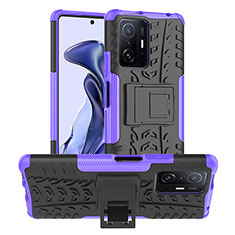 Coque Contour Silicone et Plastique Housse Etui Mat avec Support JX1 pour Xiaomi Mi 11T 5G Violet