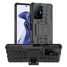 Coque Contour Silicone et Plastique Housse Etui Mat avec Support JX1 pour Xiaomi Mi 11T Pro 5G Noir