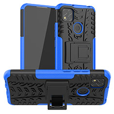 Coque Contour Silicone et Plastique Housse Etui Mat avec Support JX1 pour Xiaomi POCO C3 Bleu