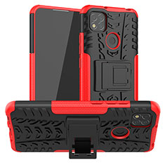 Coque Contour Silicone et Plastique Housse Etui Mat avec Support JX1 pour Xiaomi POCO C3 Rouge