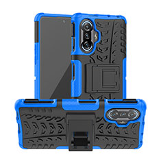 Coque Contour Silicone et Plastique Housse Etui Mat avec Support JX1 pour Xiaomi Poco F3 GT 5G Bleu