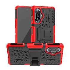 Coque Contour Silicone et Plastique Housse Etui Mat avec Support JX1 pour Xiaomi Poco F3 GT 5G Rouge