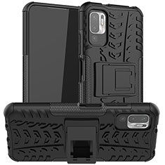 Coque Contour Silicone et Plastique Housse Etui Mat avec Support JX1 pour Xiaomi POCO M3 Pro 5G Noir