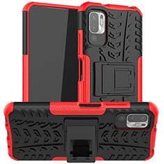 Coque Contour Silicone et Plastique Housse Etui Mat avec Support JX1 pour Xiaomi POCO M3 Pro 5G Rouge