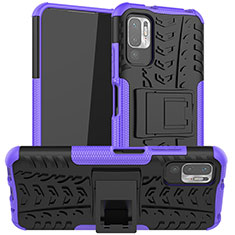 Coque Contour Silicone et Plastique Housse Etui Mat avec Support JX1 pour Xiaomi POCO M3 Pro 5G Violet