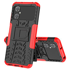 Coque Contour Silicone et Plastique Housse Etui Mat avec Support JX1 pour Xiaomi Poco M4 5G Rouge