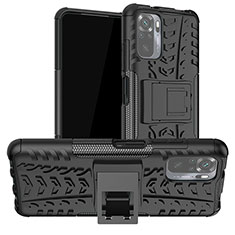 Coque Contour Silicone et Plastique Housse Etui Mat avec Support JX1 pour Xiaomi Poco M5S Noir