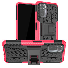 Coque Contour Silicone et Plastique Housse Etui Mat avec Support JX1 pour Xiaomi Poco M5S Rose Rouge