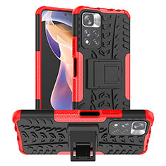 Coque Contour Silicone et Plastique Housse Etui Mat avec Support JX1 pour Xiaomi Poco X4 NFC Rouge