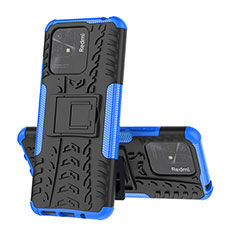 Coque Contour Silicone et Plastique Housse Etui Mat avec Support JX1 pour Xiaomi Redmi 10C 4G Bleu