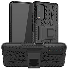 Coque Contour Silicone et Plastique Housse Etui Mat avec Support JX1 pour Xiaomi Redmi 9 Power Noir