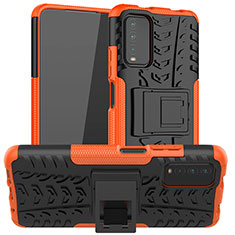 Coque Contour Silicone et Plastique Housse Etui Mat avec Support JX1 pour Xiaomi Redmi 9 Power Orange