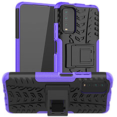 Coque Contour Silicone et Plastique Housse Etui Mat avec Support JX1 pour Xiaomi Redmi 9 Power Violet