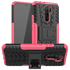 Coque Contour Silicone et Plastique Housse Etui Mat avec Support JX1 pour Xiaomi Redmi 9 Prime India Rose Rouge