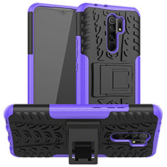 Coque Contour Silicone et Plastique Housse Etui Mat avec Support JX1 pour Xiaomi Redmi 9 Prime India Violet