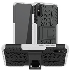 Coque Contour Silicone et Plastique Housse Etui Mat avec Support JX1 pour Xiaomi Redmi 9A Argent